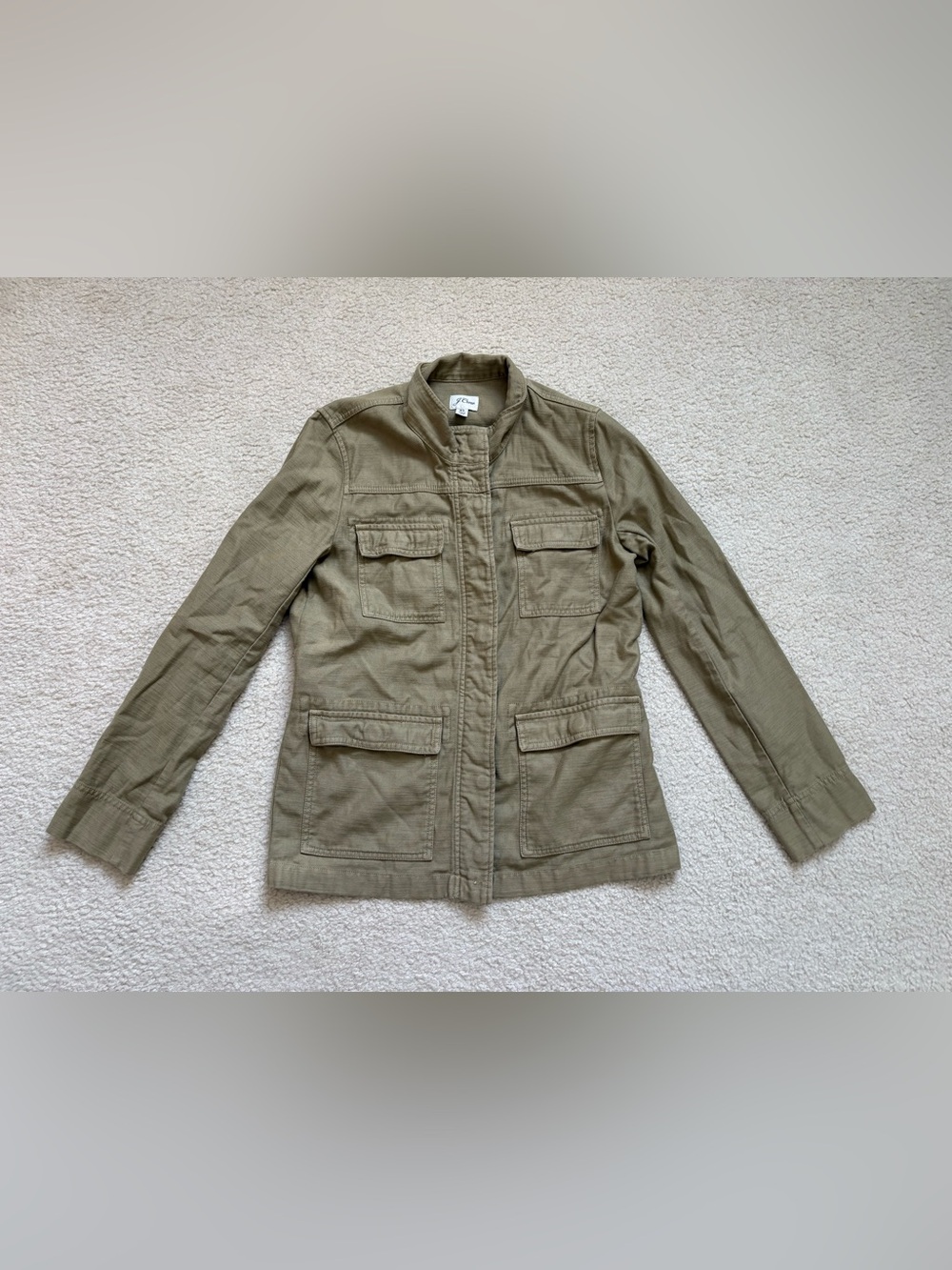 J. Crew olive green military utility jacket sz XS classic button up pockets chic